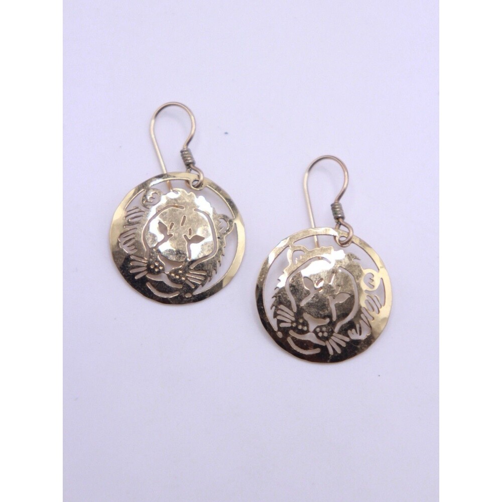 Designer Signed W.B. Wild Byrde Lion face Dangle Earrings